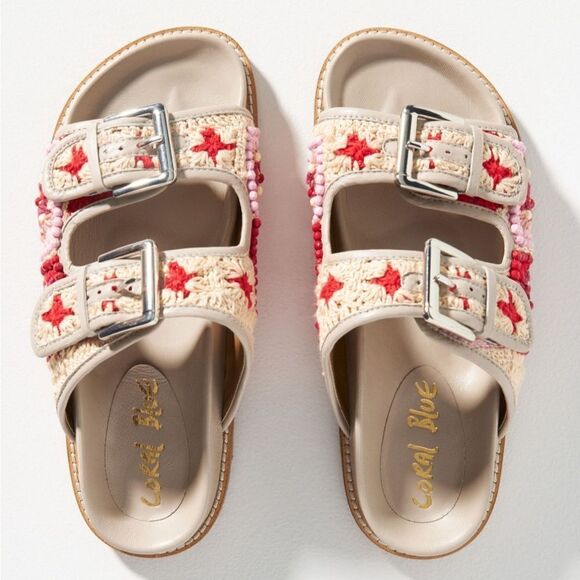 HOST PICK🌷🌹Anthropologie Coral Blue Comfort Sandals-Size 38/7.5 - Picture 2 of 9